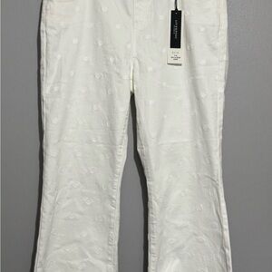 Liverpool Gia Glider in Bright White Polka Dot with Fray Hem - Women’s Size M